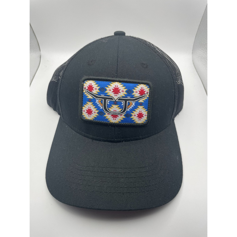 RopeSmart RS Gear Black Trucker Hat Southwestern Patch Mesh Snapback Cap Mens OS